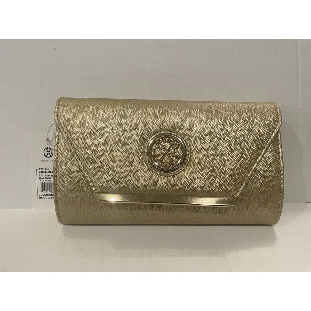 CXL Glam Caviar Clutch Gold Detachable Chain Shoulder Bag New